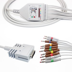 Good Quality 3f Pm8300 Spo2 Sensor -
 Burdick 10-Lead Shielded EKG Cable AHA Banana4.0 15 Pins Connector, K1101B – Medke