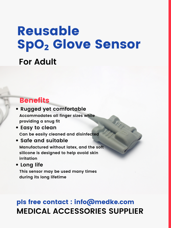 Sensor SpO2 reutilizable de silicona para adultos con punta blanda