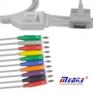 Burdick 10-Lead Shielded EKG Cable AHA Banana4.0 15 Pins Connector, K1101B
